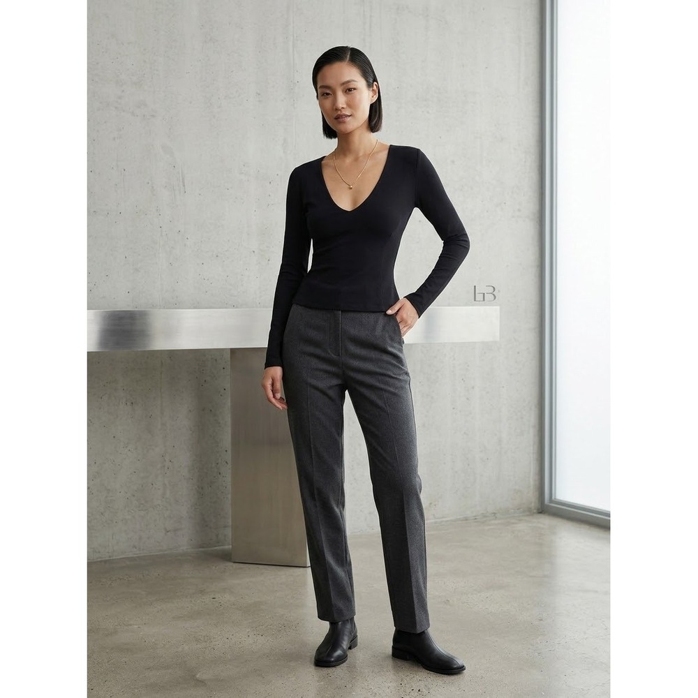Susana Monaco Black V-Neck Long Sleeve Stretch Jersey Top Size S